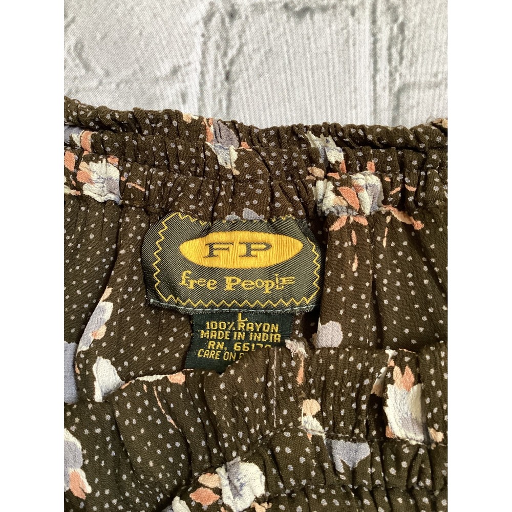 Vintage Free People Floral Polka Dot Wide Leg Pants Brown Rayon Large Boho - Picture 3 of 6